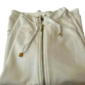 Susan Graver /Style White Longer Hoodie With Gold Accents